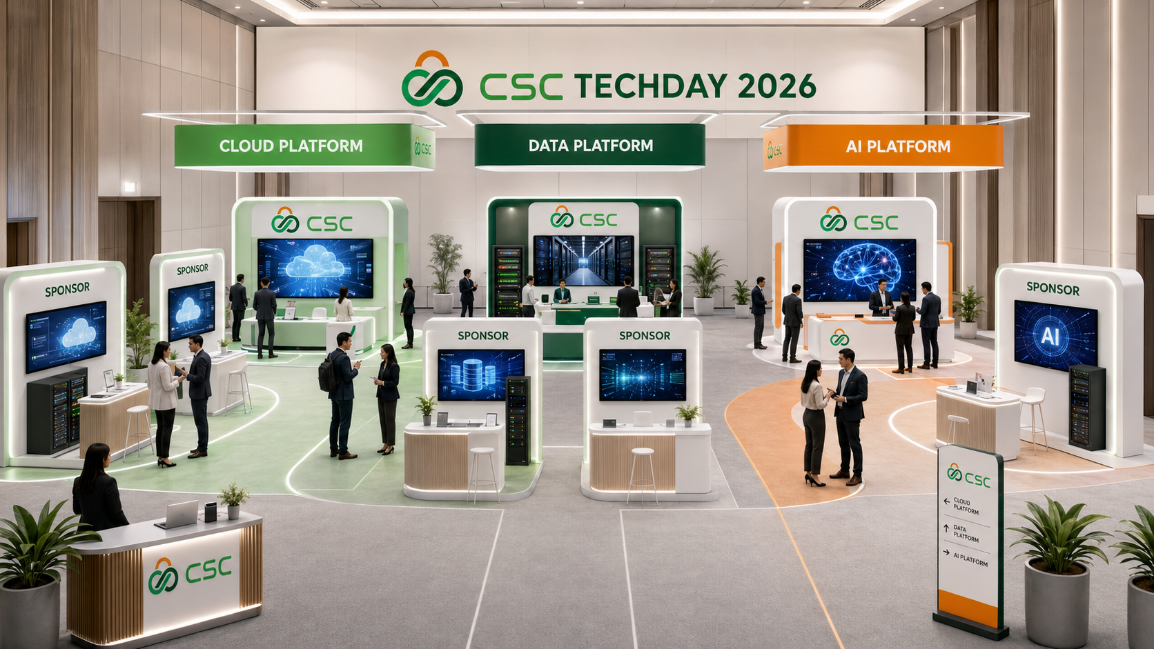 Khu vực booth và bàn demo CSC Techday 2026